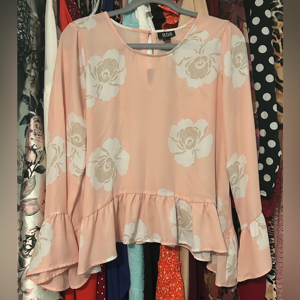 a.n.a Pink Floral Long Sleeve Blouse